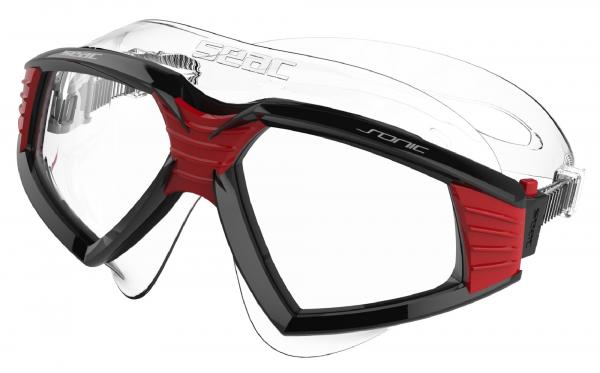 Очки маска для плавания SEAC SUB SONIC BLACK/RED, прозрачный силикон