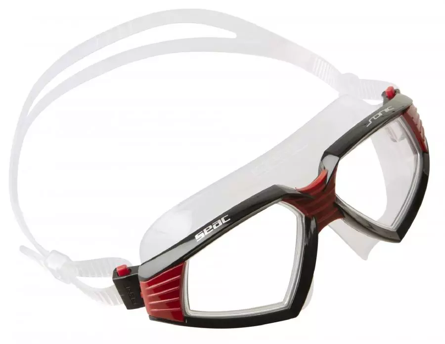 Очки маска для плавания SEAC SUB SONIC BLACK/RED, прозрачный силикон
