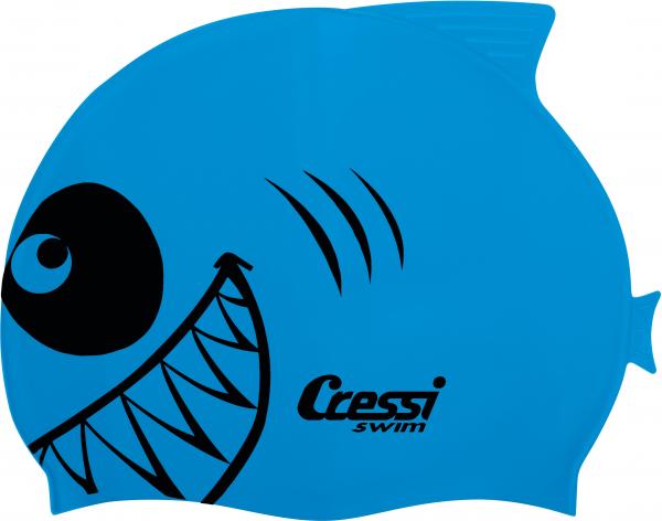 Шапочка для плавания CRESSI SILICONE KIDS CAP SHARK, детская, голубая