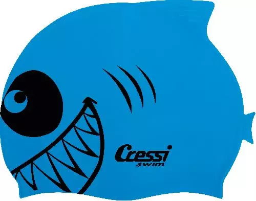 Шапочка для плавания CRESSI SILICONE KIDS CAP SHARK, детская, голубая
