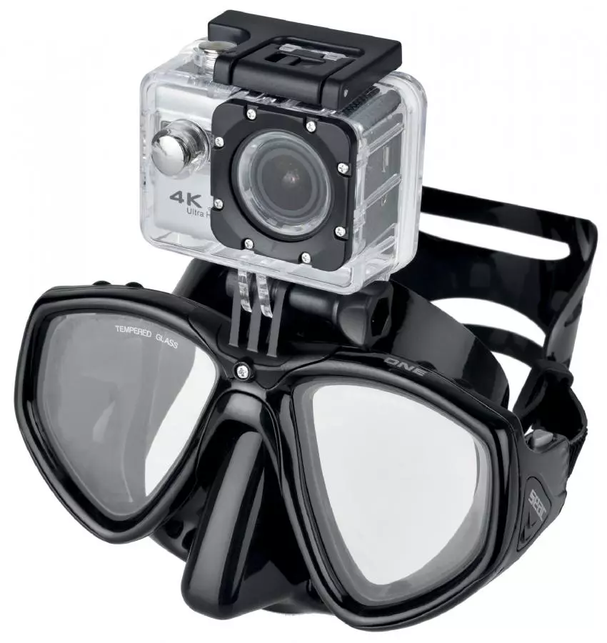 Маска SEAC SUB ONE PRO BLACK с креплением камеры GoPro, черная рамка/черный силикон