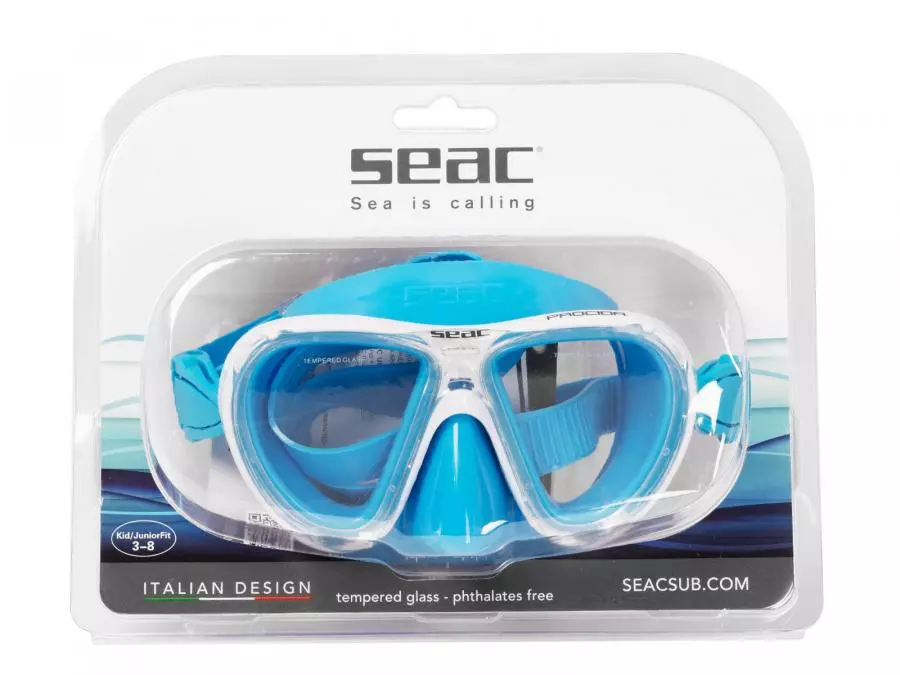 Маска SEAC SUB PROCIDA JUNIOR LIGHT BLUE, белая рамка/синий силикон